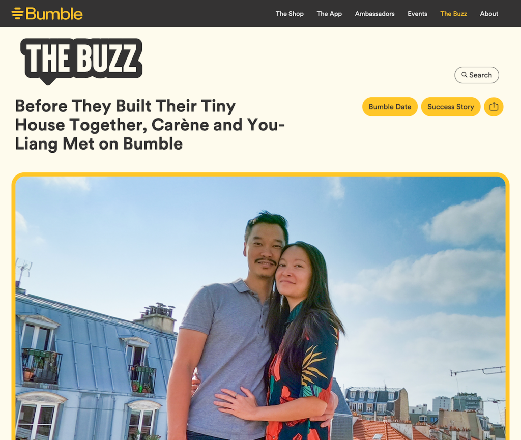 Bumble - Before They Built Their Tiny House Together, Carène and You-Liang Met on Bumble